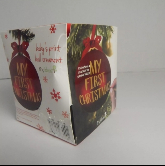 Baby's First Christmas Hand Print Ball Holiday Ornament Red Ball-Tiny Ideas - Picture 5 of 6